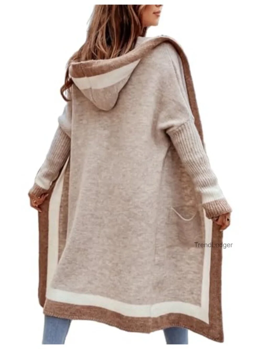 Loose Long Cardigan Sweater Oversized Striped Open Front Hooded with Pockets